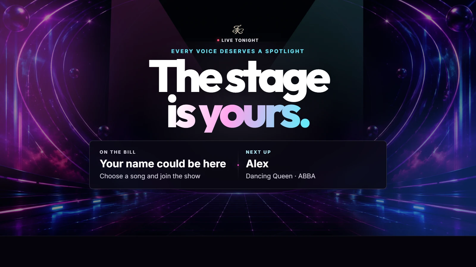 Actual Classic Stage welcome screen with the next singer and song